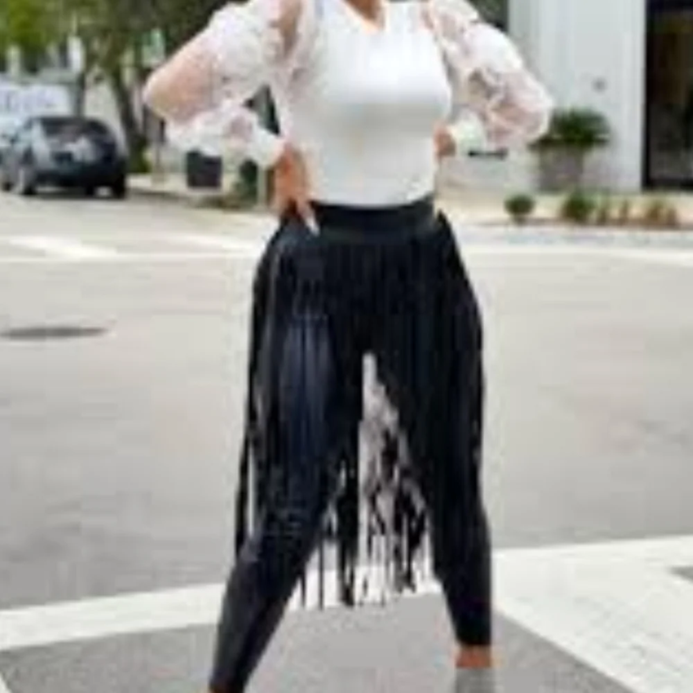 Faux Leather Fringe Belt Skirt
